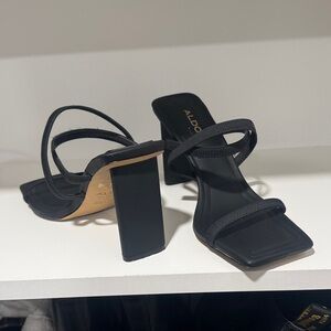 Aldo Black Minimal Strappy Block Heel Sandals